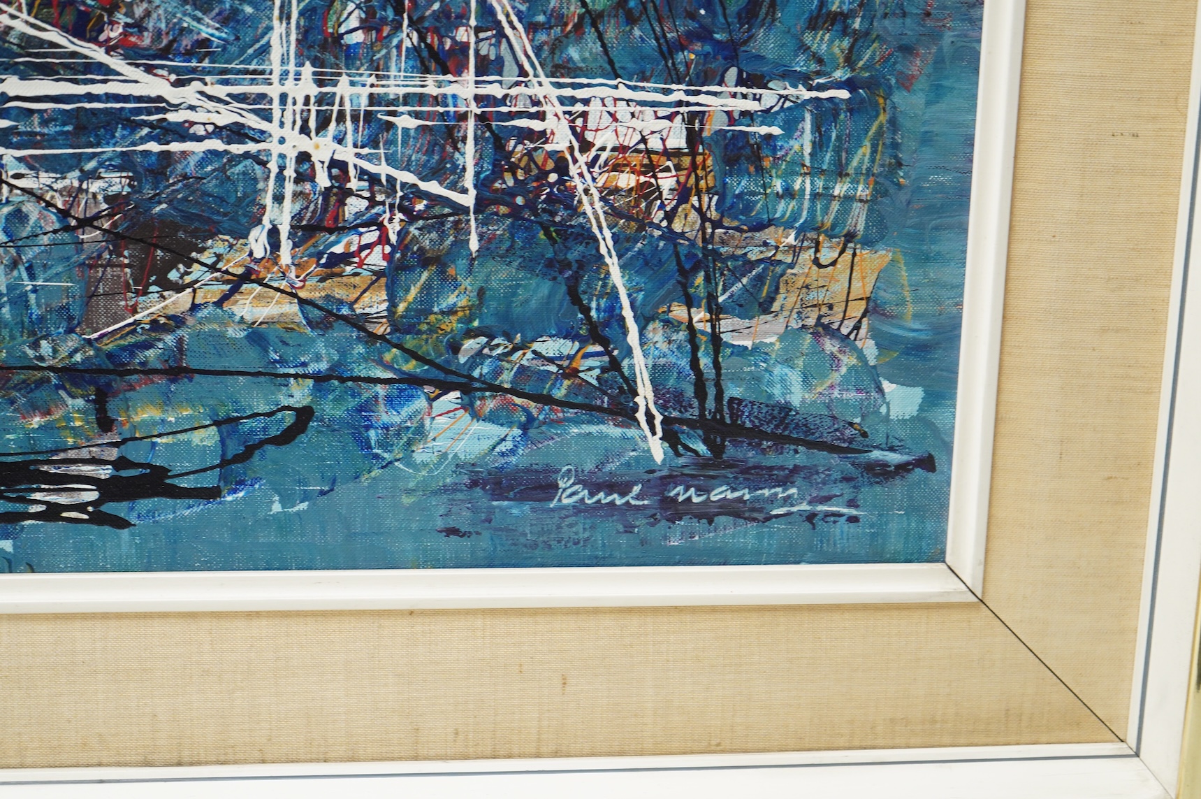 Paul Mann (20th. C), untitled abstract composition, signed, oil on canvas, 59 x 90cm